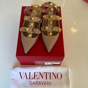 Valentino Garavani Roman Stud Ankle-Cuff Ballerina Flats Size 8